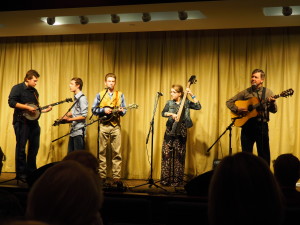 Sarah Mae & the 'Boys' with Jake Ashworth on banjo performing in Naples. 